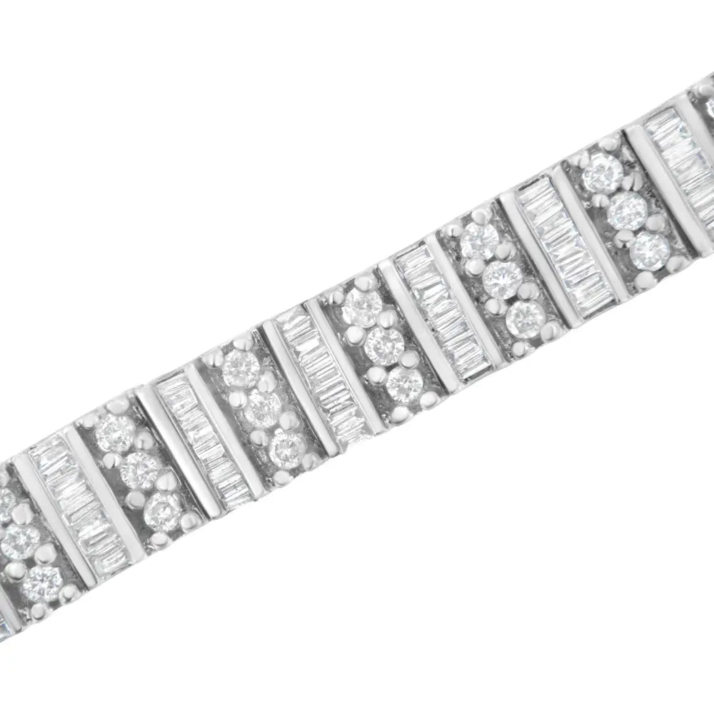 Baguette and Round Diamond Tennis Bracelet in 14K White Gold 4 7/8 Cttw