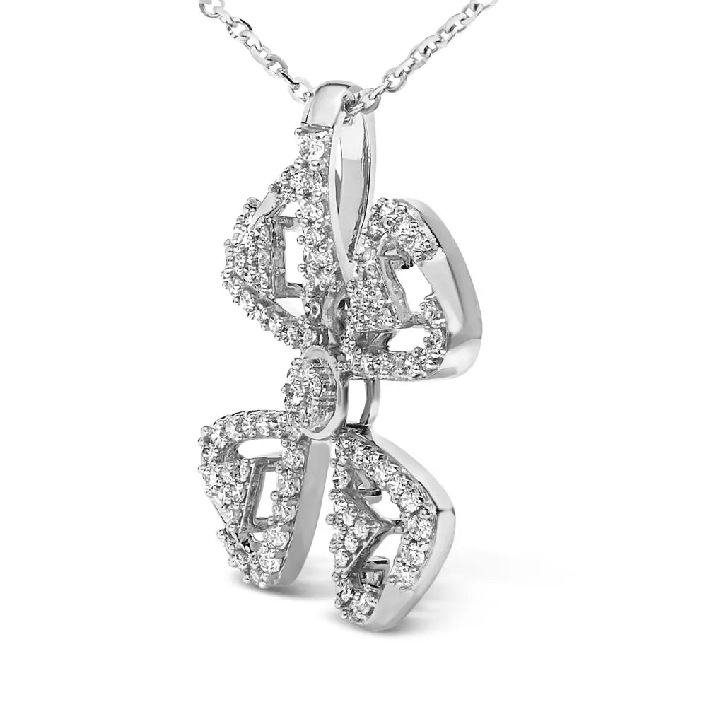 14K White Gold 5/8 Cttw Diamond Four Leaf Floral Pendant Necklace 18 Inch