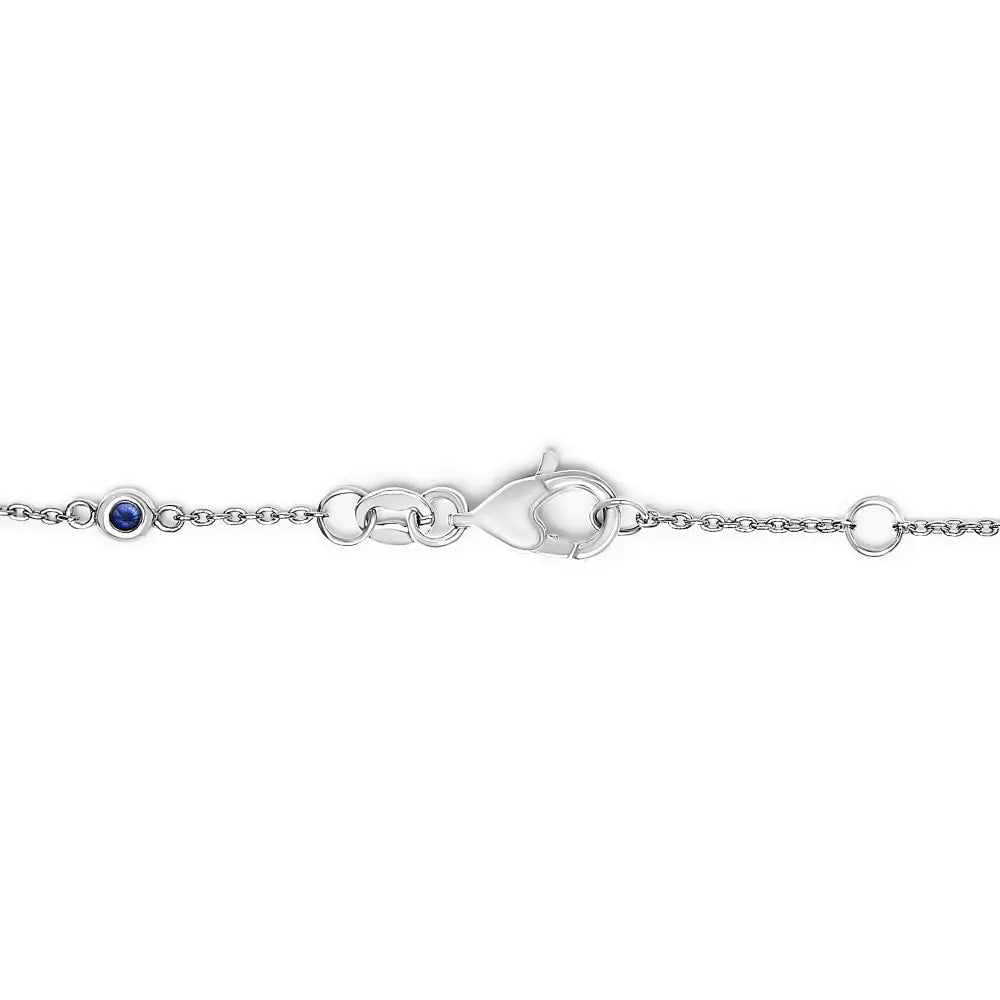 Blue Sapphire and Diamond Bezel Station Bracelet in 14K White Gold 8 Inch