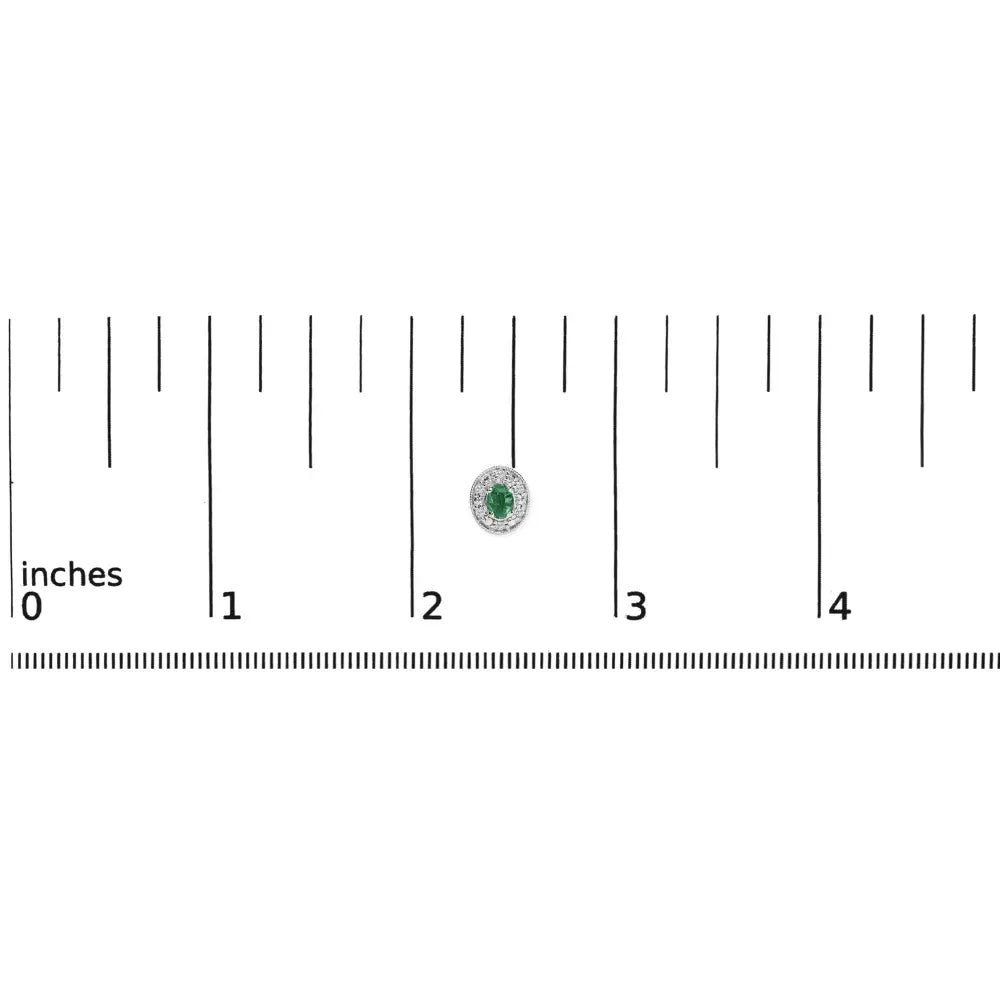 14K White Gold Oval Green Emerald and 1/10 Cttw Diamond Halo Stud Earrings