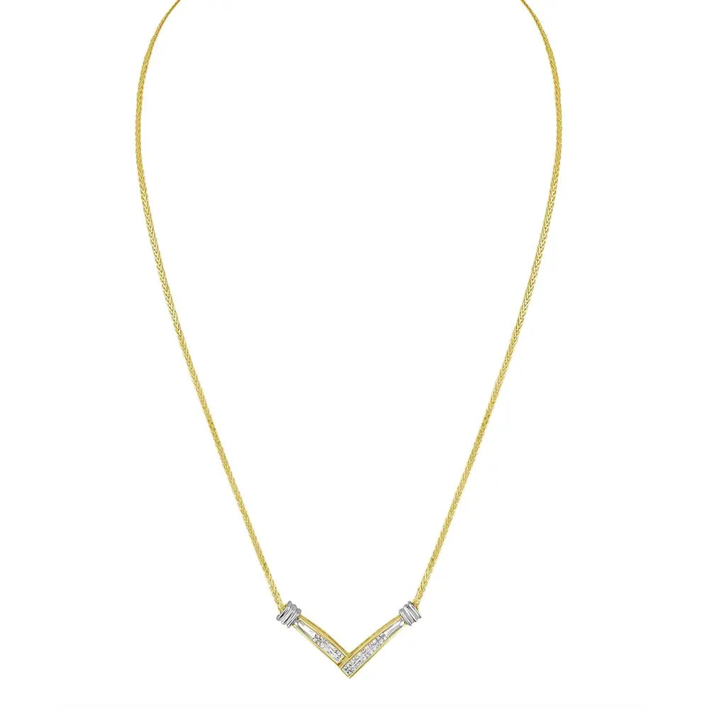 1/4 Cttw Princess Cut Diamond V-Shape Pendant in 14K Two-Tone Gold