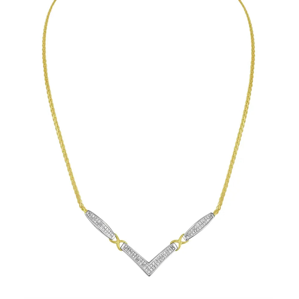 Princess Cut Diamond V-Station Franco Necklace in 14K Two-Tone Gold 2 Cttw