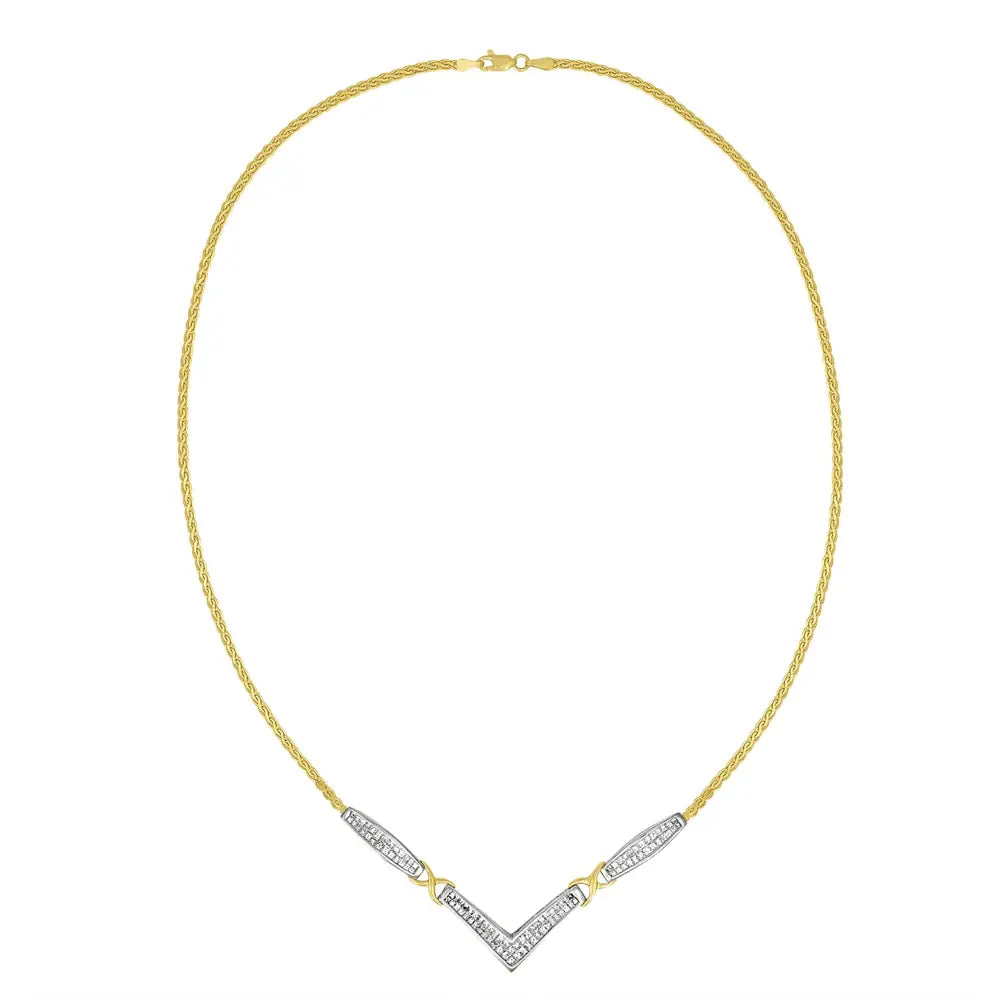 Princess Cut Diamond V-Station Franco Necklace in 14K Two-Tone Gold 2 Cttw