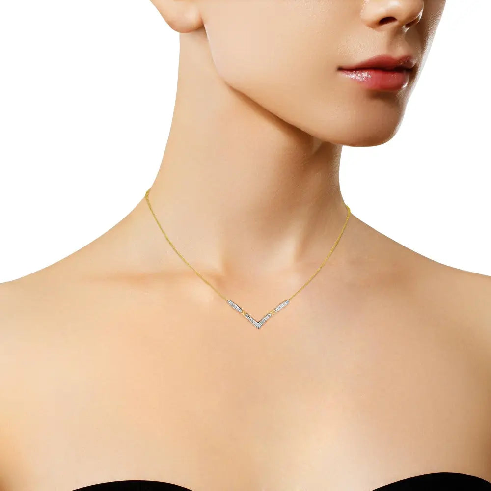 Princess Cut Diamond V-Station Franco Necklace in 14K Two-Tone Gold 2 Cttw