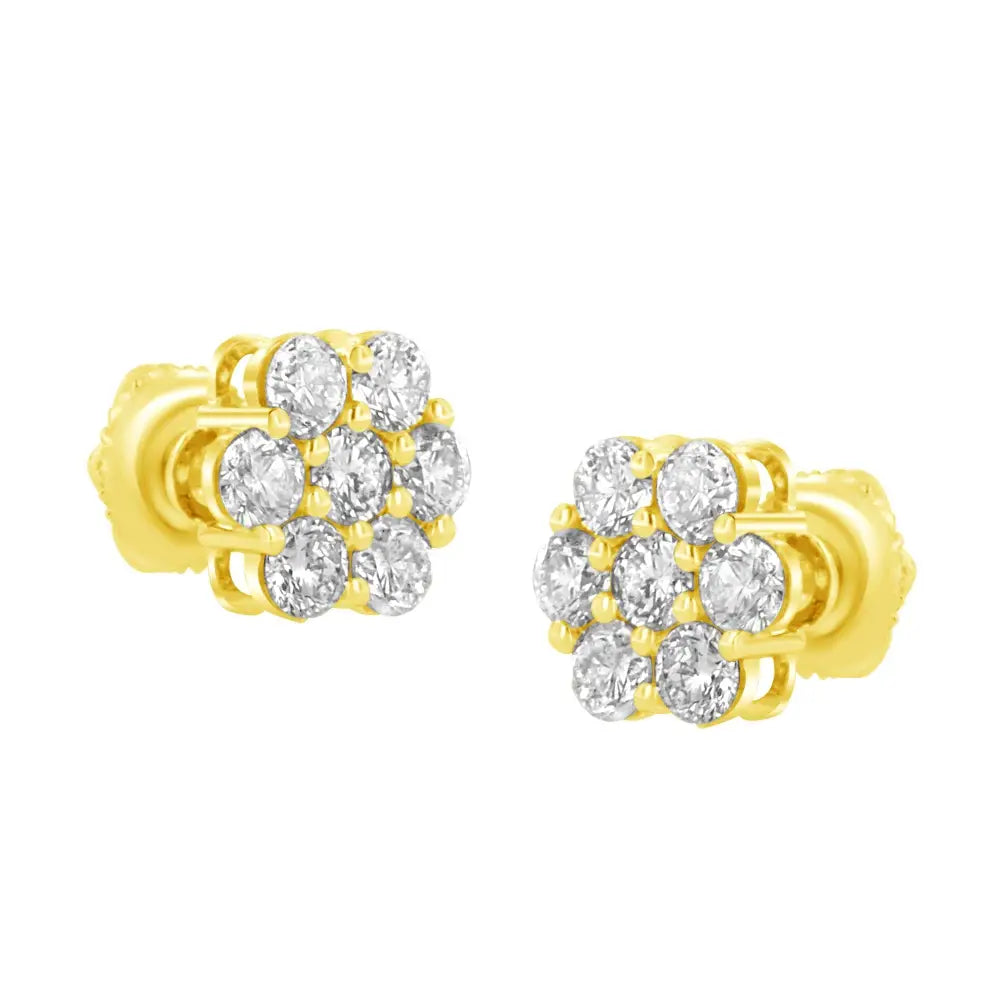 1.0 Cttw Diamond Flower Stud Earrings in 14K Yellow Gold