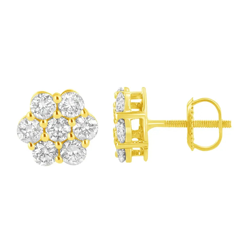 1.0 Cttw Diamond Flower Stud Earrings in 14K Yellow Gold