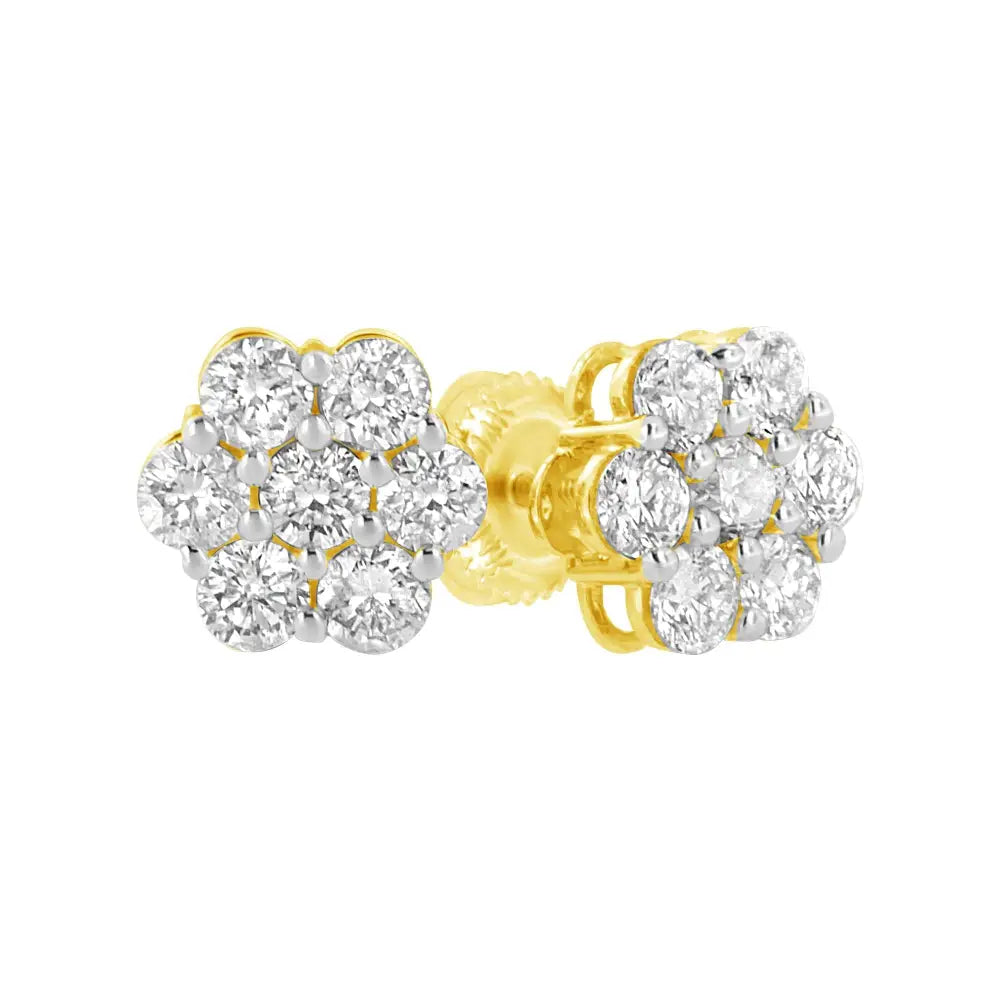 1.0 Cttw Diamond Flower Stud Earrings in 14K Yellow Gold