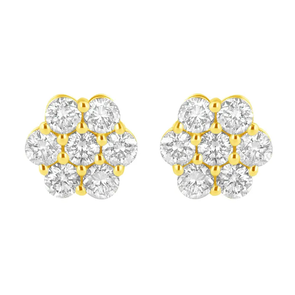 1.0 Cttw Diamond Flower Stud Earrings in 14K Yellow Gold