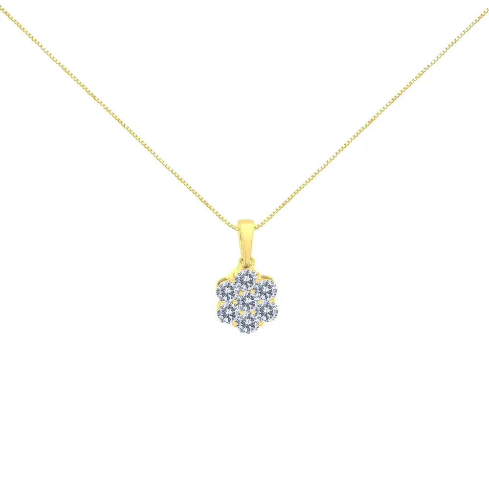 1.00 Cttw Seven Stone Diamond Flower Pendant in 14K Yellow Gold