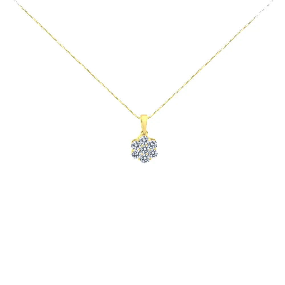 1.00 Cttw Seven Stone Diamond Flower Pendant in 14K Yellow Gold
