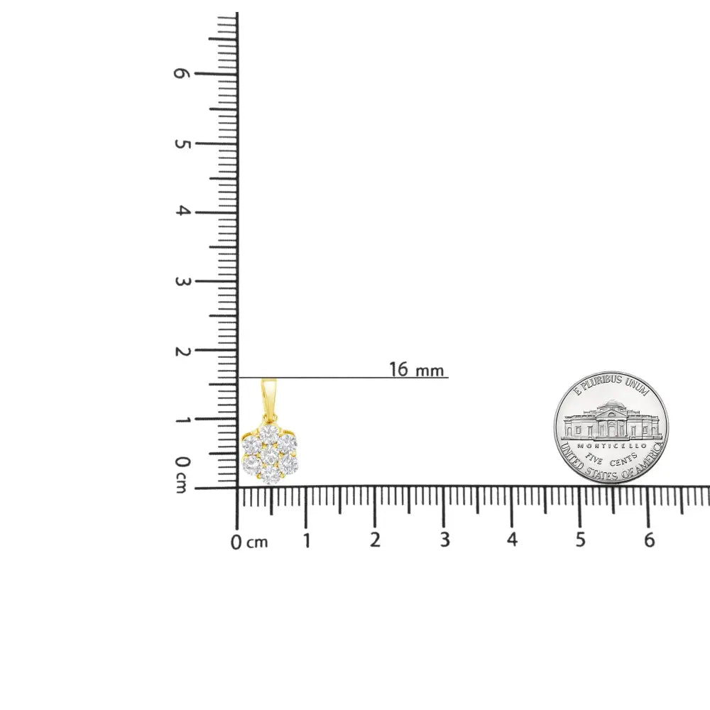 1.00 Cttw Seven Stone Diamond Flower Pendant in 14K Yellow Gold