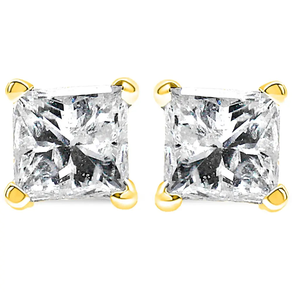 14K Yellow Gold 1 Cttw Princess Cut Diamond Solitaire Stud Earrings