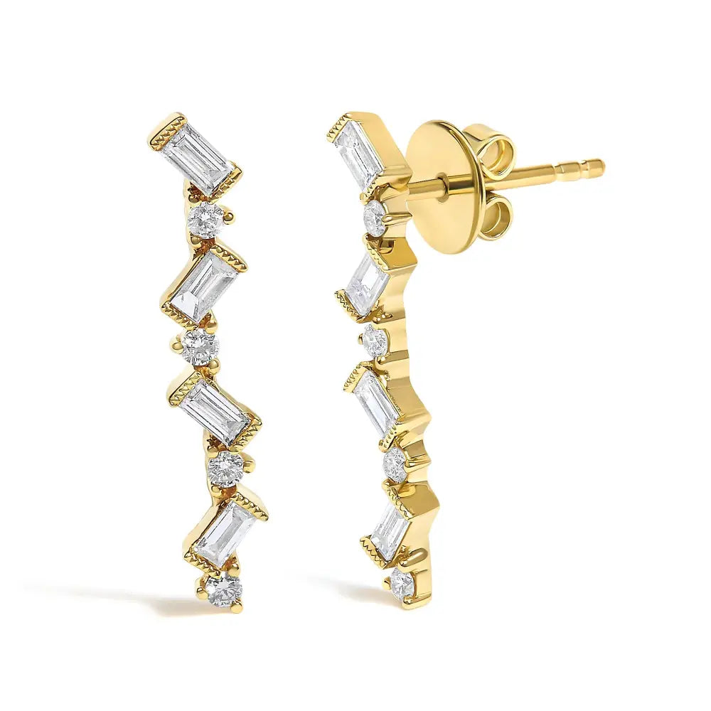 Diamond Zigzag Drop Earrings in 14K Yellow Gold 1/2 Cttw