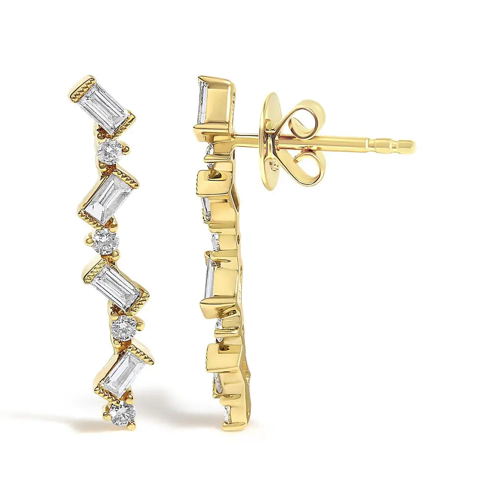 Diamond Zigzag Drop Earrings in 14K Yellow Gold 1/2 Cttw