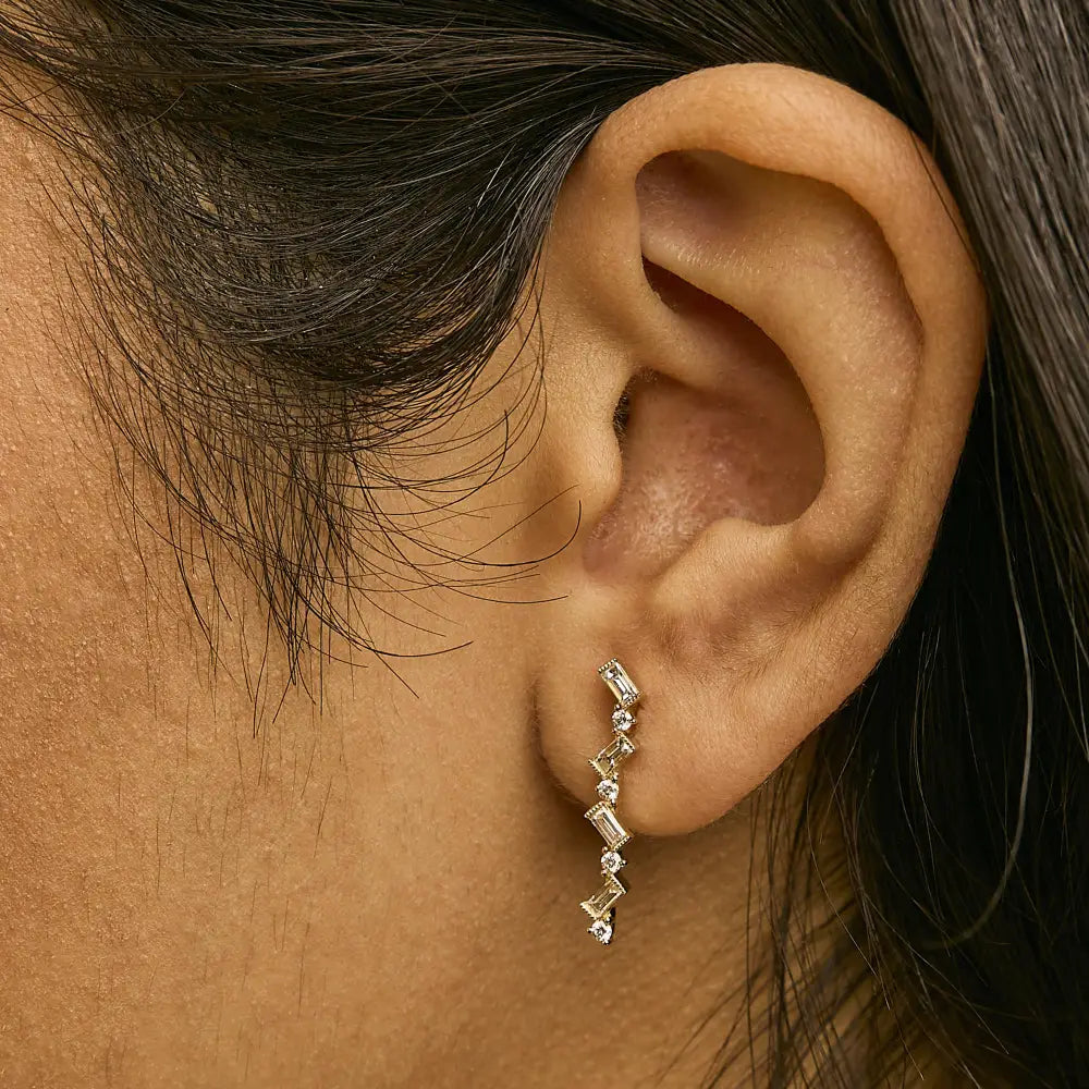 Diamond Zigzag Drop Earrings in 14K Yellow Gold 1/2 Cttw