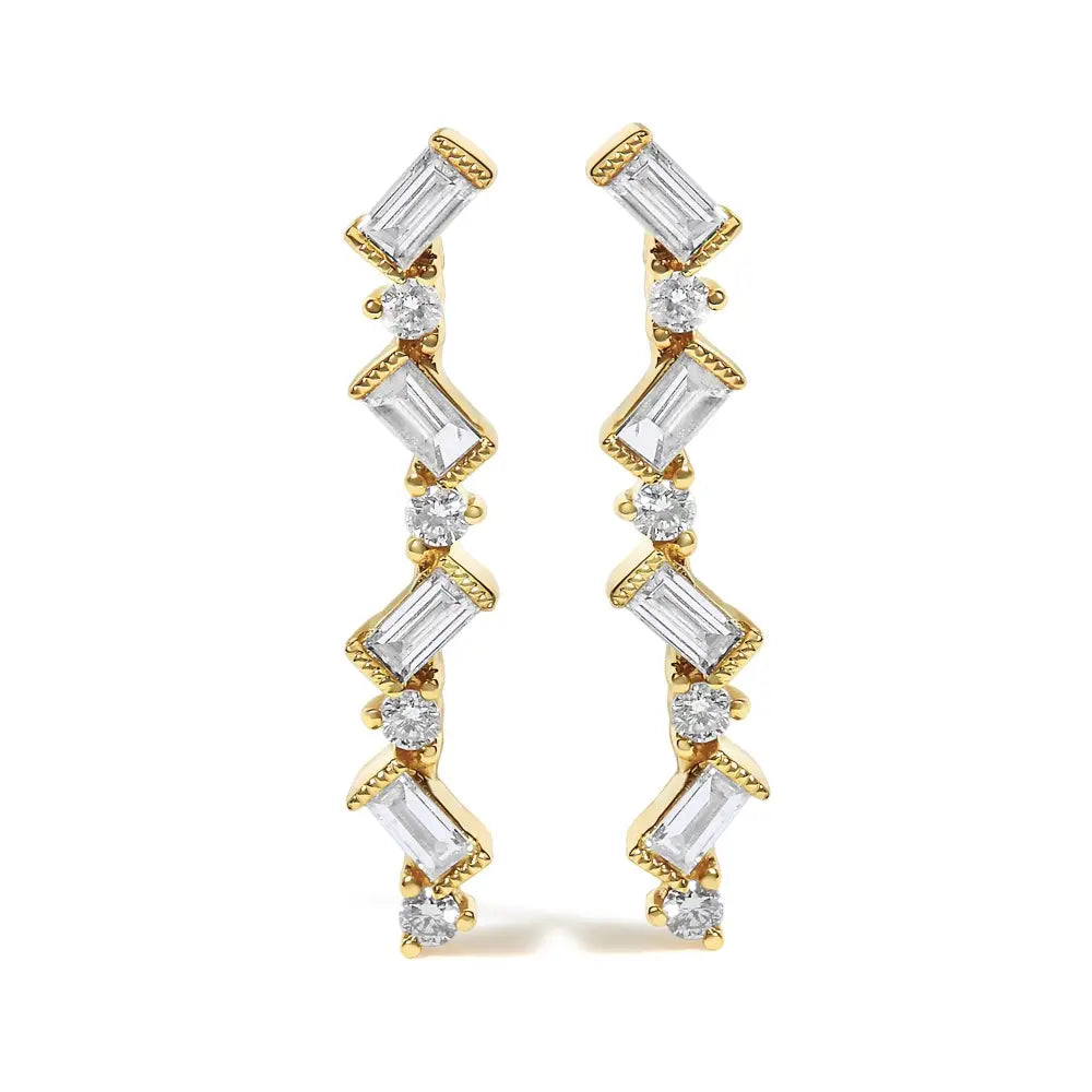 Diamond Zigzag Drop Earrings in 14K Yellow Gold 1/2 Cttw