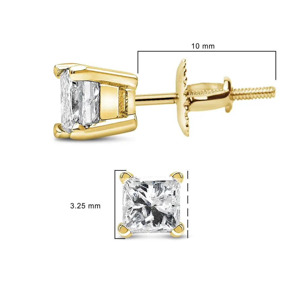 1/2 Cttw Princess Cut Diamond Solitaire Stud Earrings in 14K Yellow Gold
