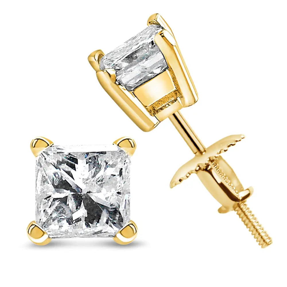 1/2 Cttw Princess Cut Diamond Solitaire Stud Earrings in 14K Yellow Gold