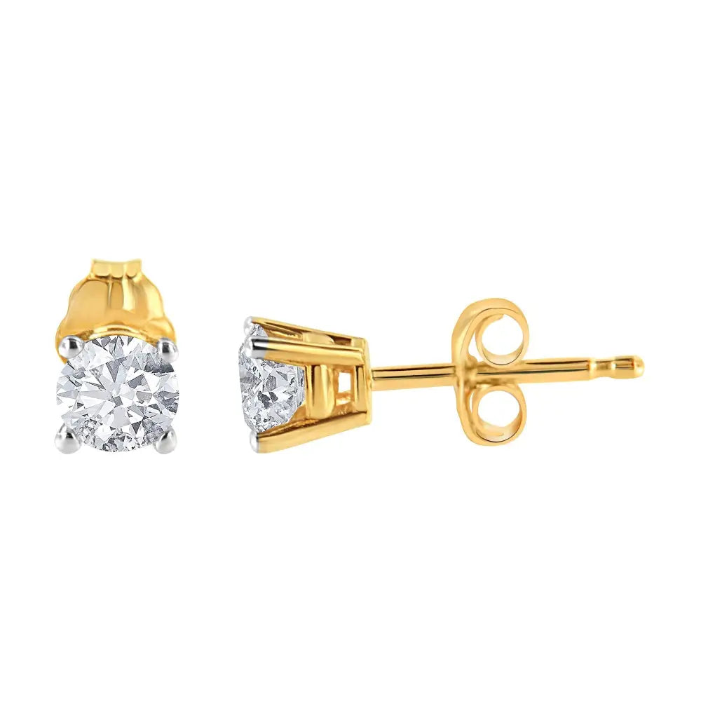 1/2 Cttw Round Diamond Solitaire Stud Earrings in 14K Yellow Gold