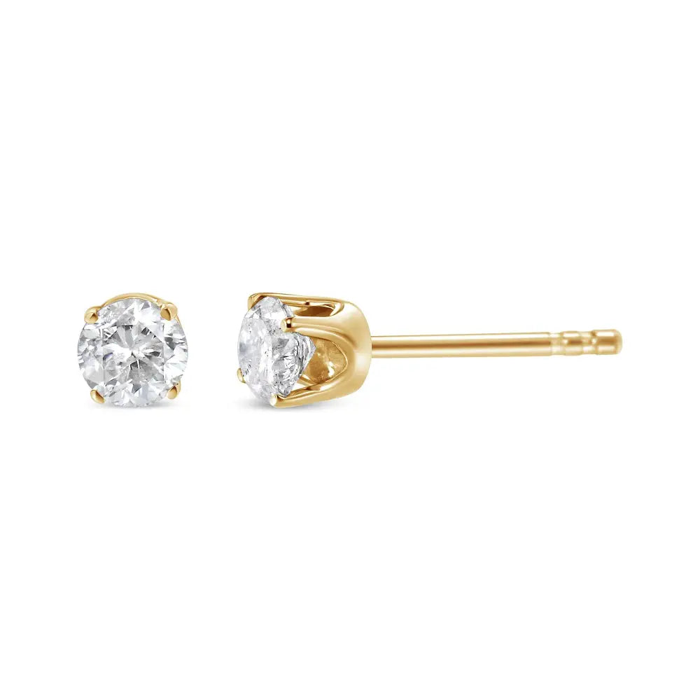 1/2 Cttw Round Diamond Solitaire Stud Earrings in 14K Yellow Gold