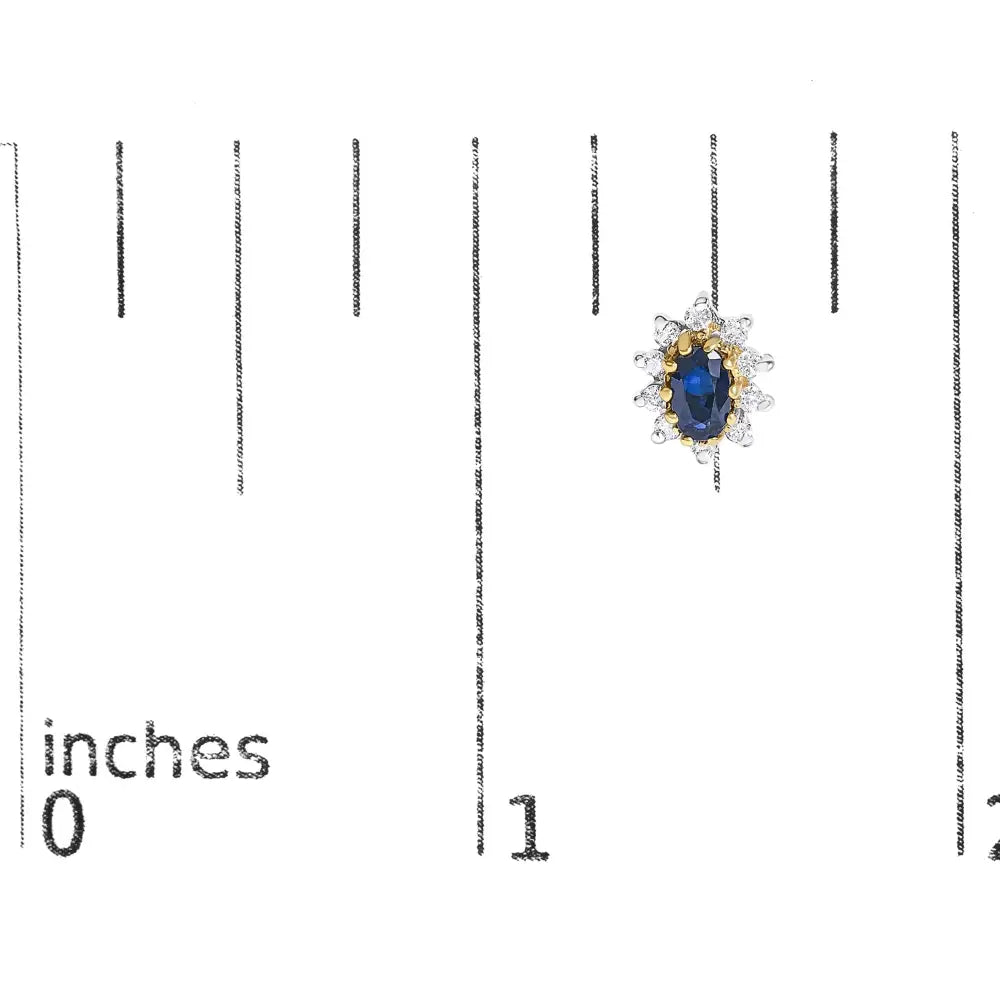 Oval Blue Sapphire and Diamond Sunburst Halo Earrings in 14K Yellow Gold