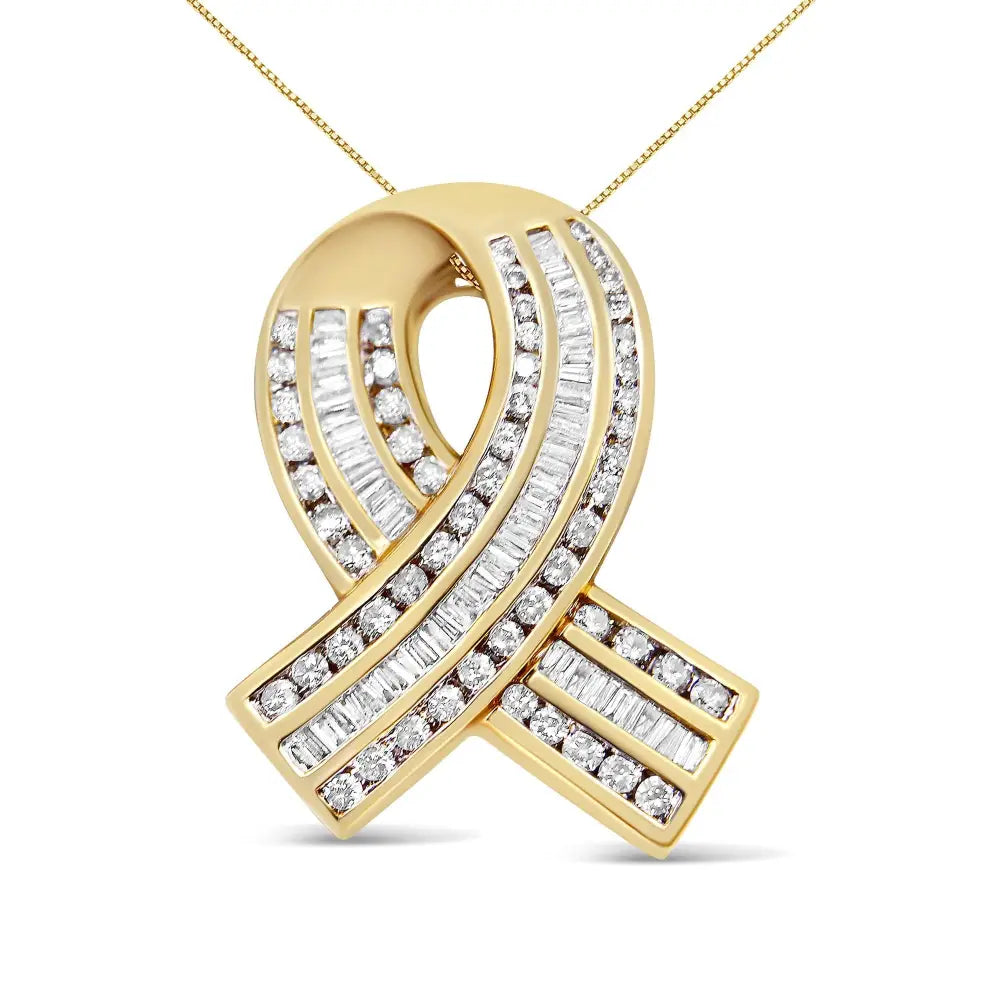 Diamond Awareness Ribbon Pendant in 14K Yellow Gold 2 5/8 Cttw