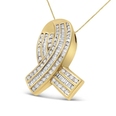 Diamond Awareness Ribbon Pendant in 14K Yellow Gold 2 5/8 Cttw