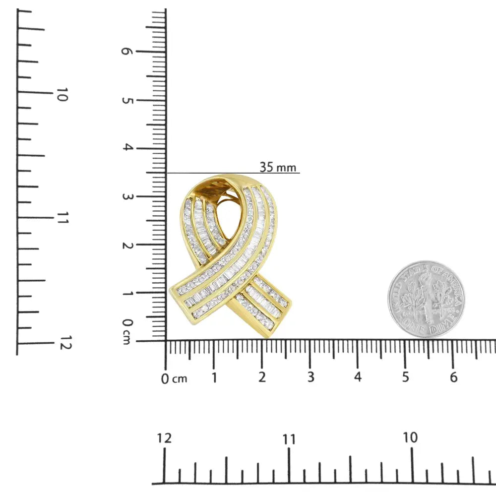 Diamond Awareness Ribbon Pendant in 14K Yellow Gold 2 5/8 Cttw