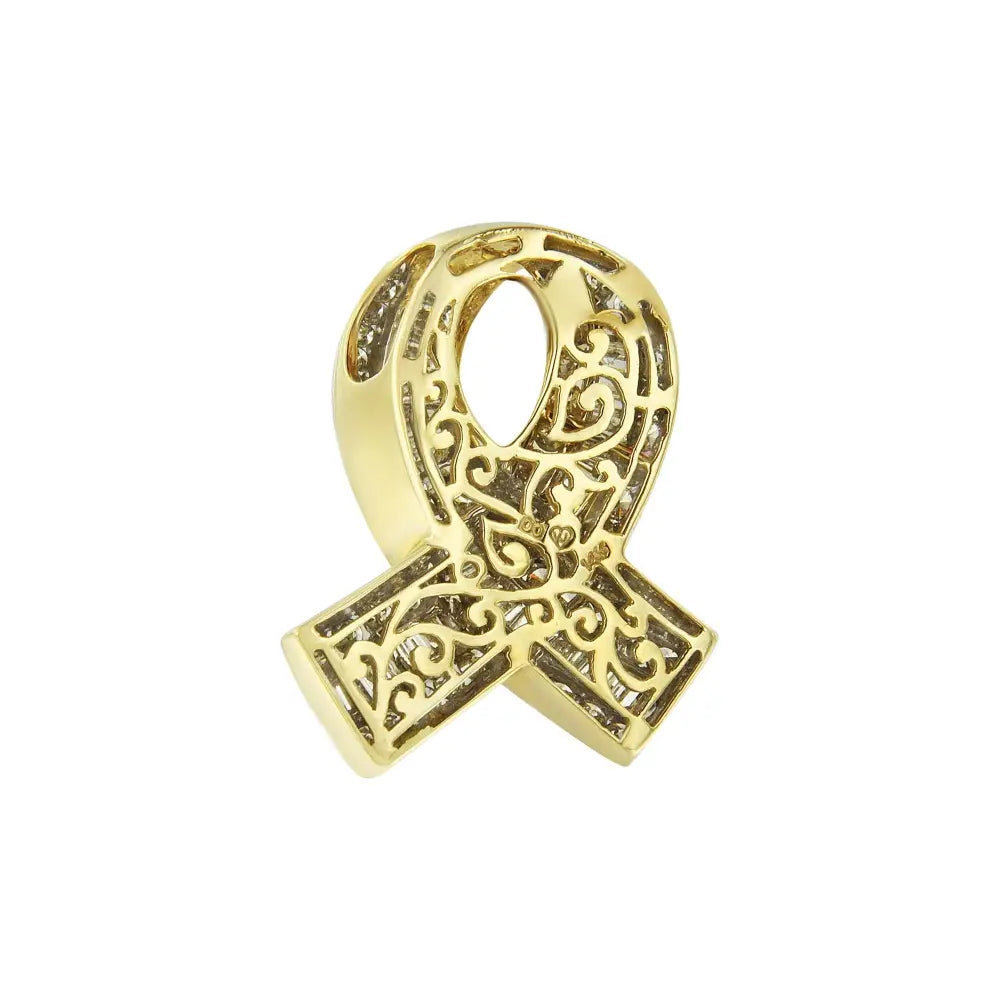 Diamond Awareness Ribbon Pendant in 14K Yellow Gold 2 5/8 Cttw