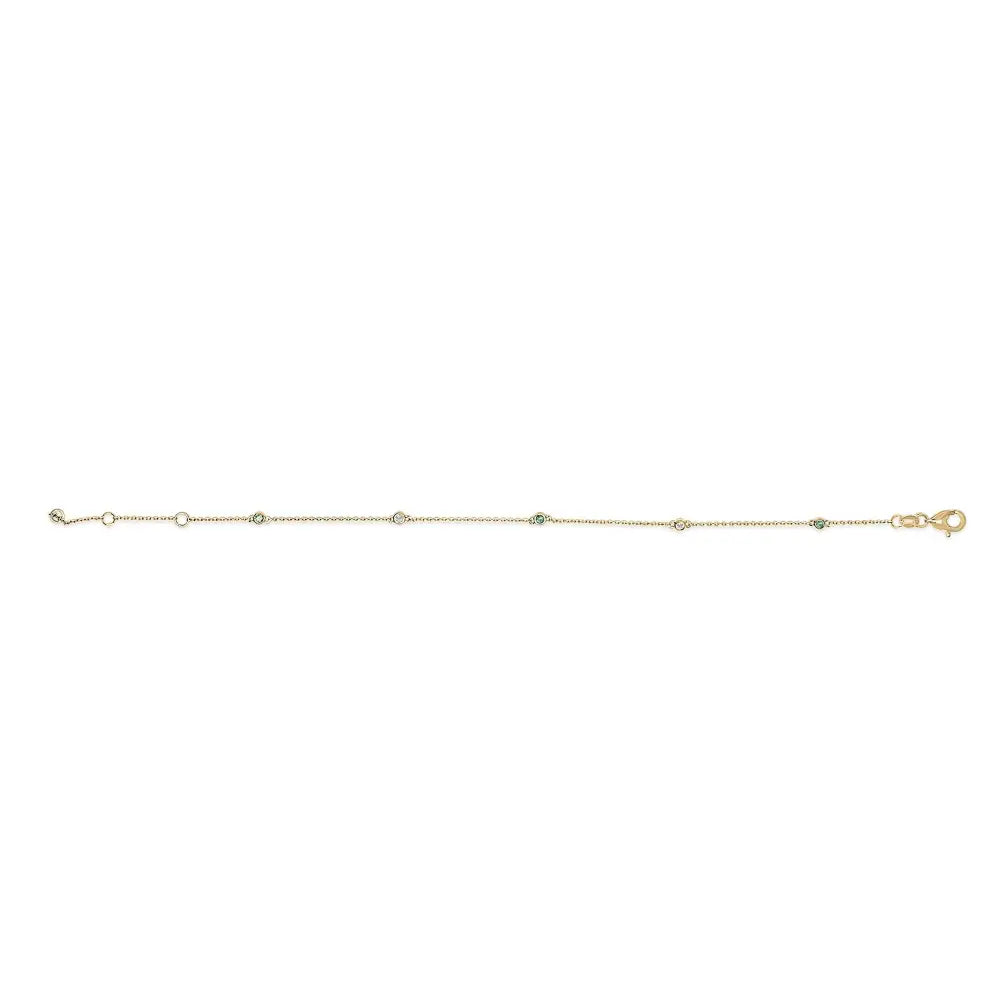 14K Yellow Gold Alternating Emerald and Diamond Bezel Station Bracelet