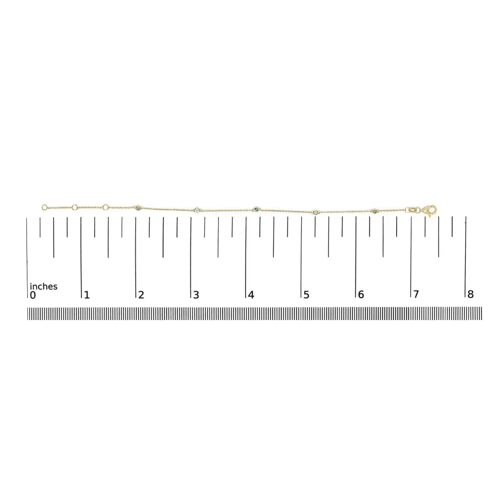 14K Yellow Gold Alternating Emerald and Diamond Bezel Station Bracelet