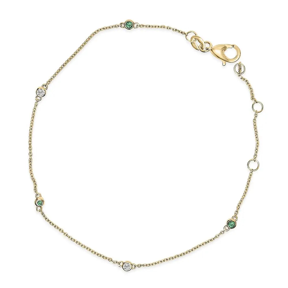 14K Yellow Gold Alternating Emerald and Diamond Bezel Station Bracelet