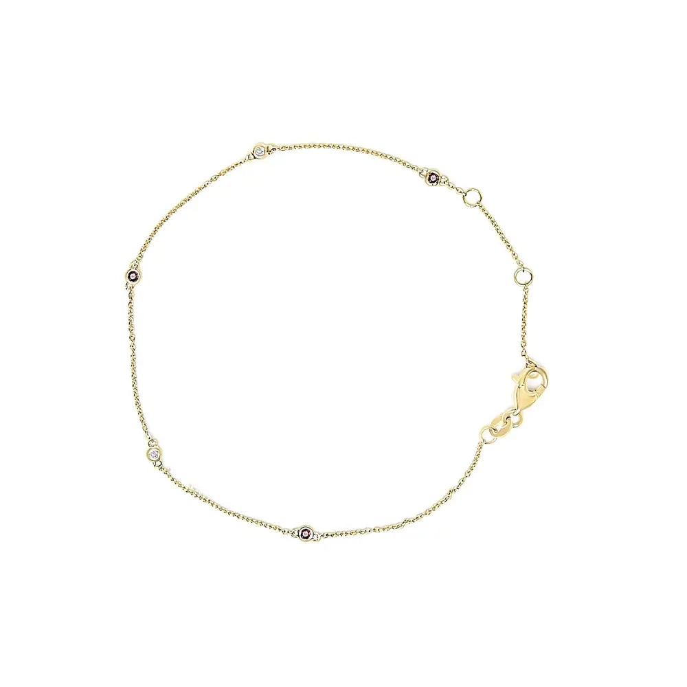 Natural Ruby and Diamond Bezel Station Bracelet in 14K Yellow Gold 7.5