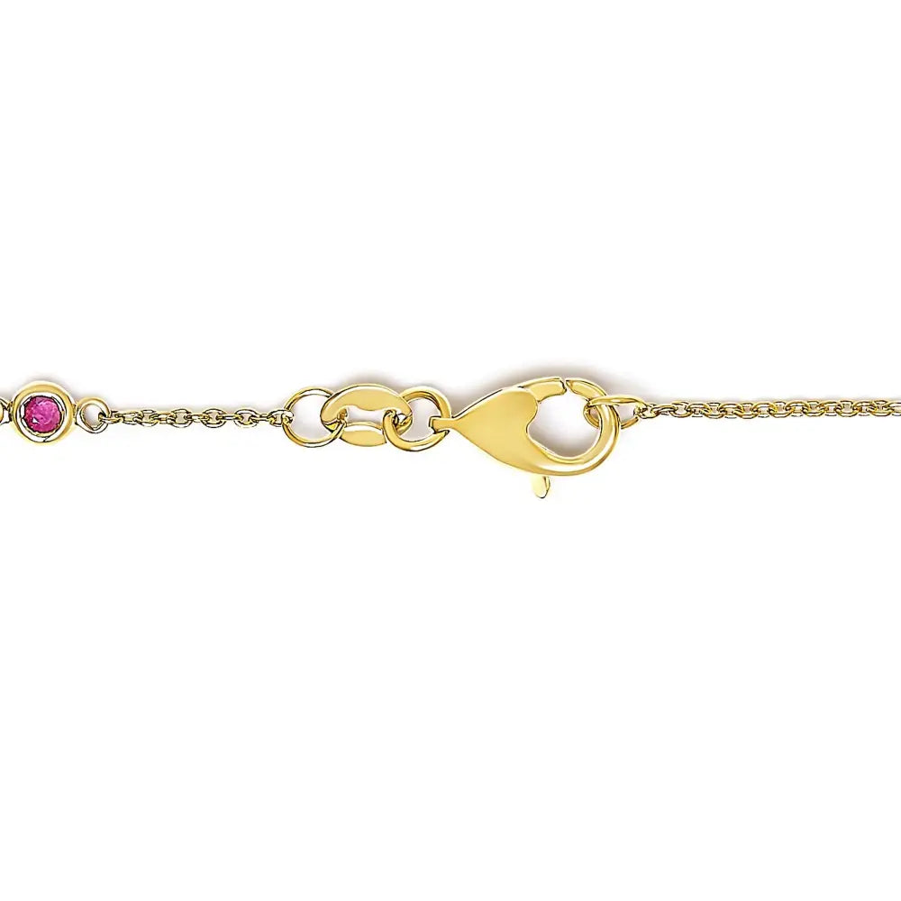 Natural Ruby and Diamond Bezel Station Bracelet in 14K Yellow Gold 8 Inch