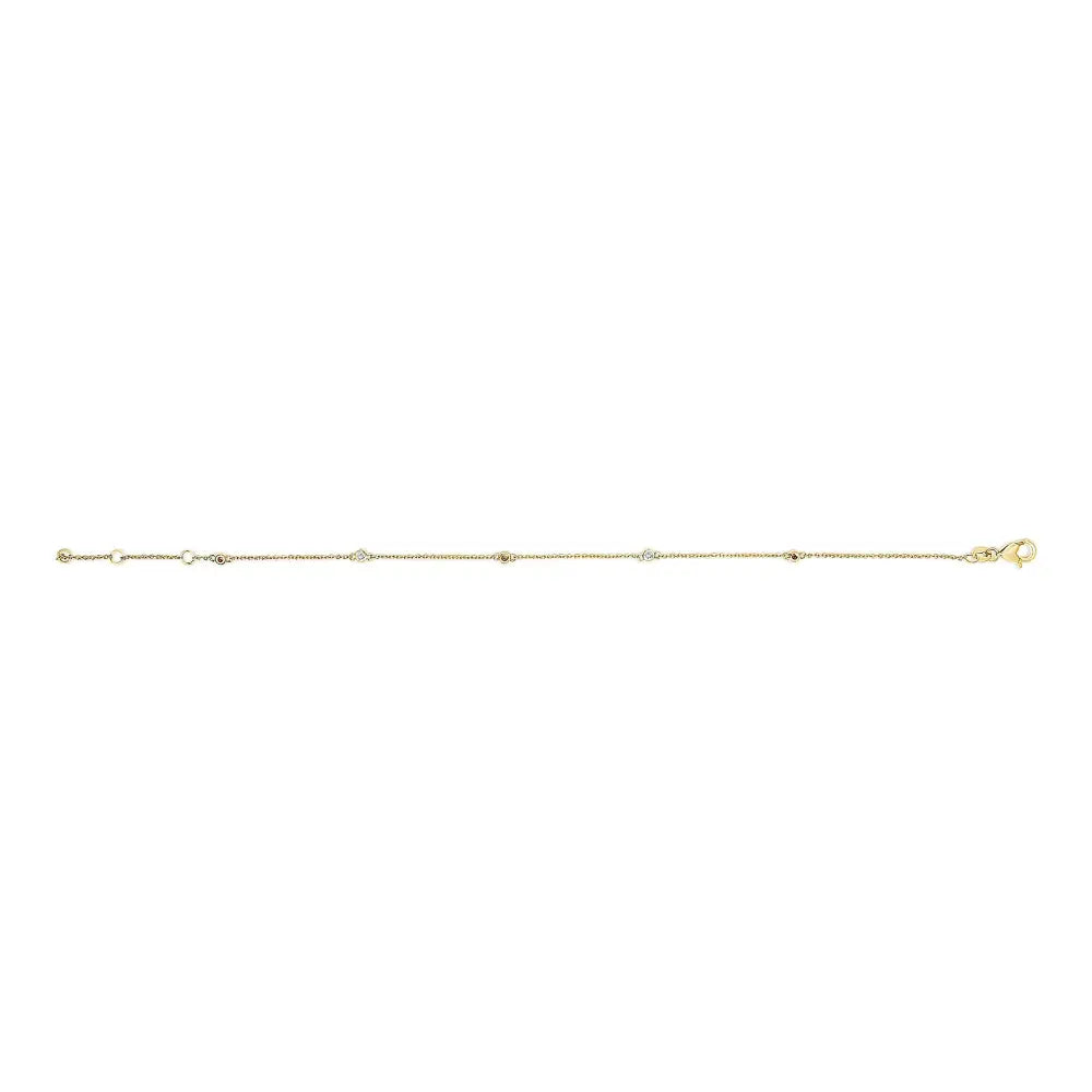 Natural Ruby and Diamond Bezel Station Bracelet in 14K Yellow Gold 7.5