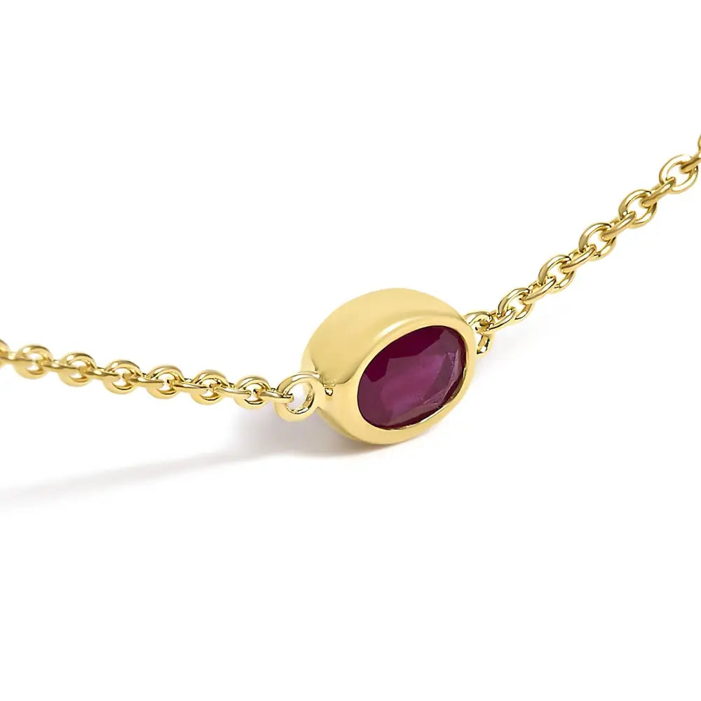 14K Yellow Gold 7 Ruby Oval Bezel Station Necklace 18 Inches