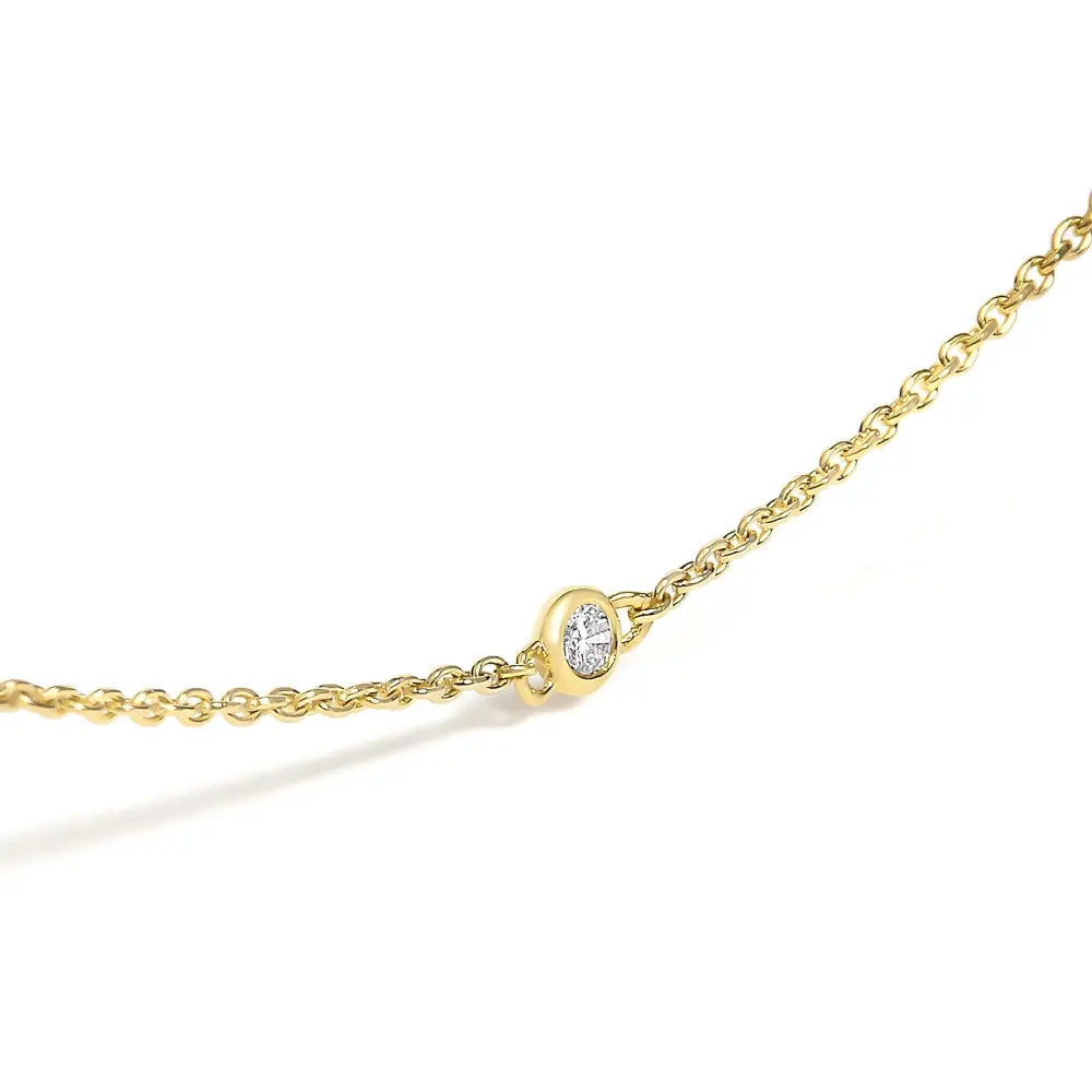 14K Yellow Gold Emerald and Diamond Bezel Station Necklace 18 Inches