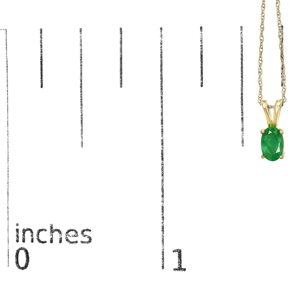 14K Yellow Gold Oval Green Emerald Solitaire Pendant Necklace 18 Inches