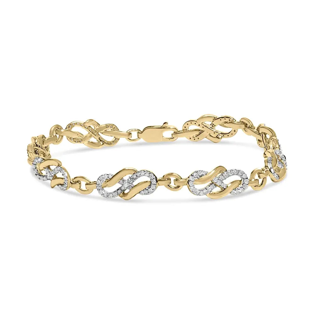 1.0 Cttw Diamond Infinity Swirl Bracelet in 14K Gold over Sterling Silver