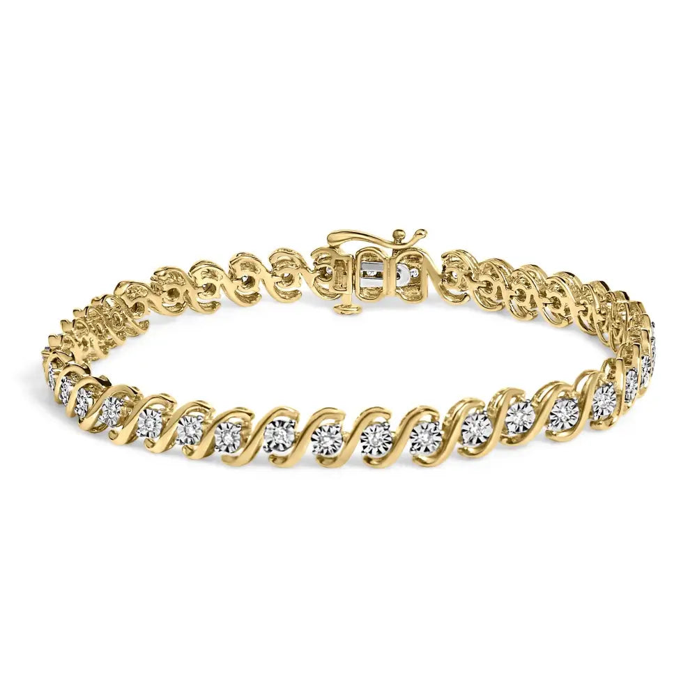 1/2 Carat Diamond S-Curve Tennis Bracelet in 14K Gold Plated Silver