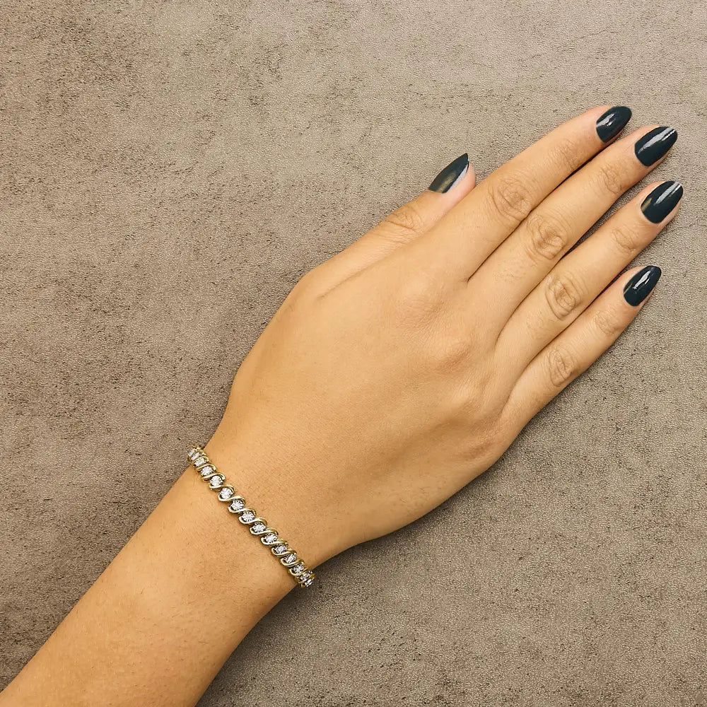 1/2 Carat Diamond S-Curve Tennis Bracelet in 14K Gold Plated Silver