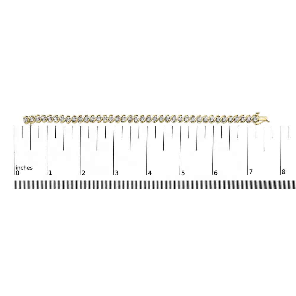 1/2 Carat Diamond S-Curve Tennis Bracelet in 14K Gold Plated Silver
