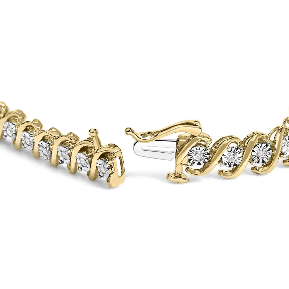 1/2 Carat Diamond S-Curve Tennis Bracelet in 14K Gold Plated Silver