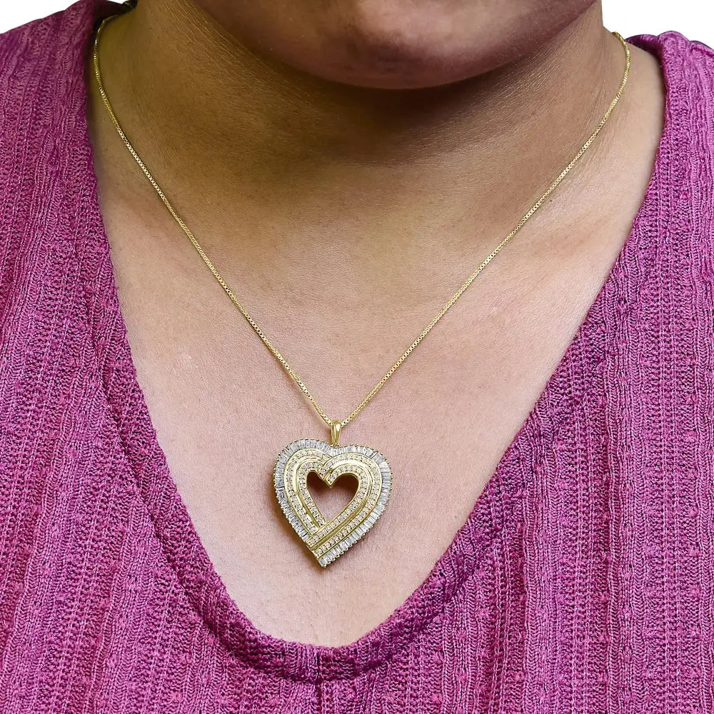 1/4 Cttw Diamond Composite Heart Pendant in 14K Gold Plated Silver