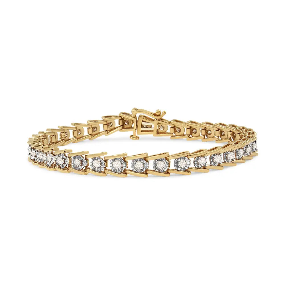 2.0 Cttw Diamond Wave Link Bracelet in 14K Gold-Plated Silver 7.25-Inch