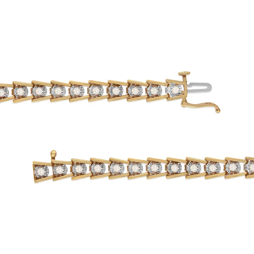 2.0 Cttw Diamond Wave Link Bracelet in 14K Gold-Plated Silver 7.25-Inch