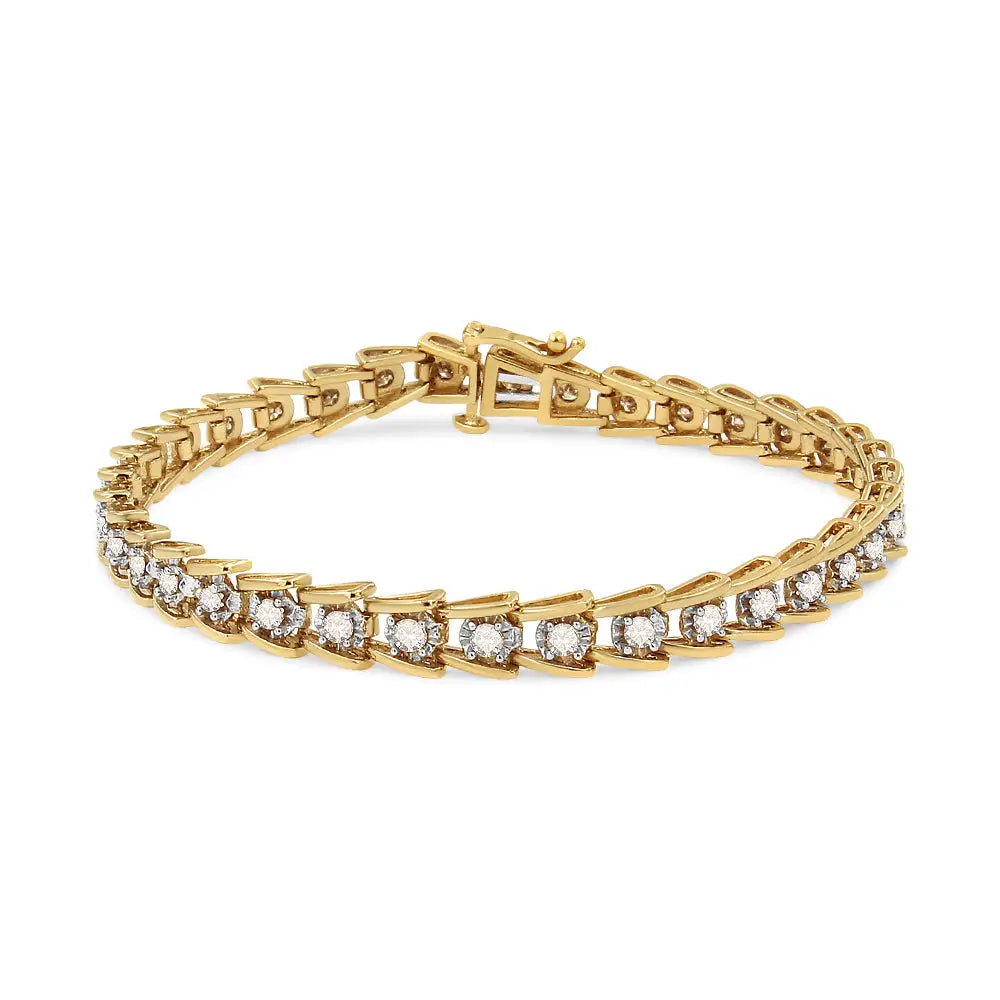 2.0 Cttw Diamond Wave Link Bracelet in 14K Gold-Plated Silver 7.25-Inch