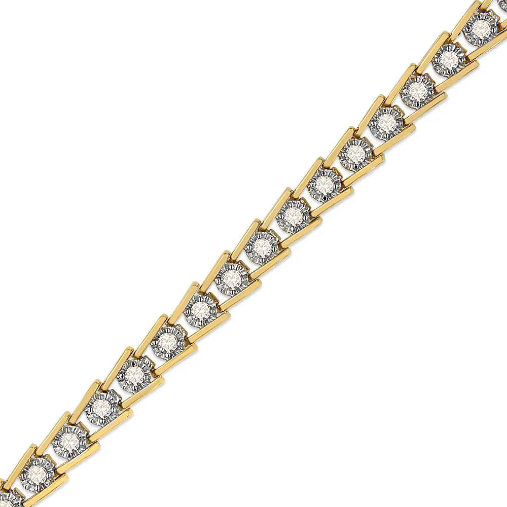 2.0 Cttw Diamond Wave Link Bracelet in 14K Gold-Plated Silver 7.25-Inch