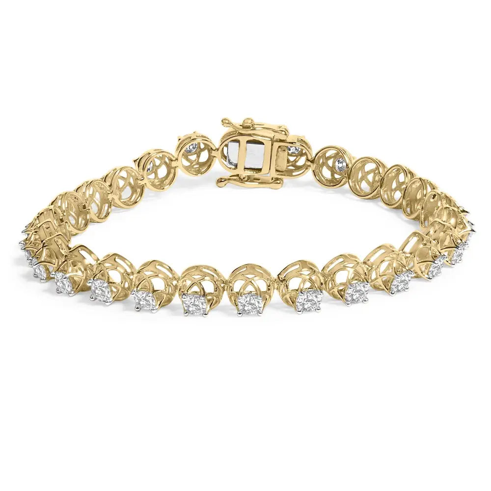 14K Gold Plated Silver 3.90 Cttw Diamond Buttercup Tennis Bracelet