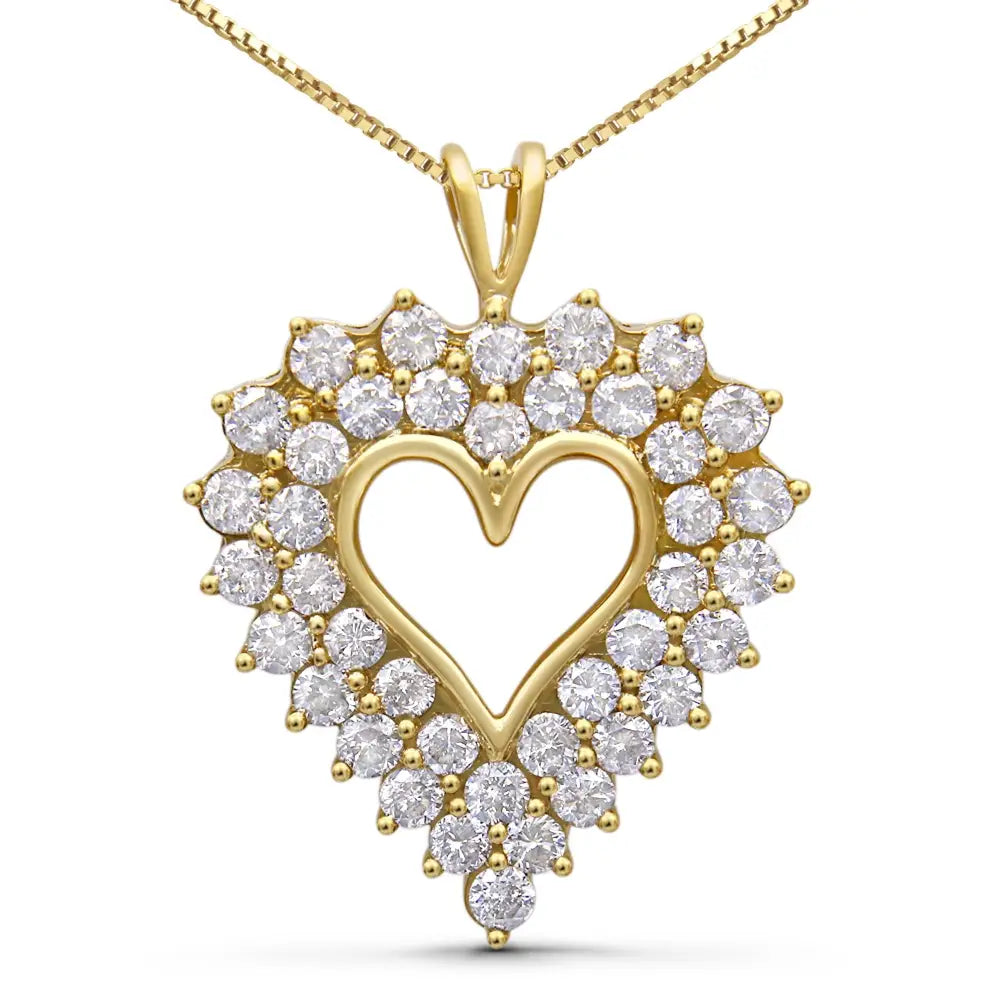 4.0 Cttw Diamond Shadow Frame Heart Pendant in Gold Plated Silver